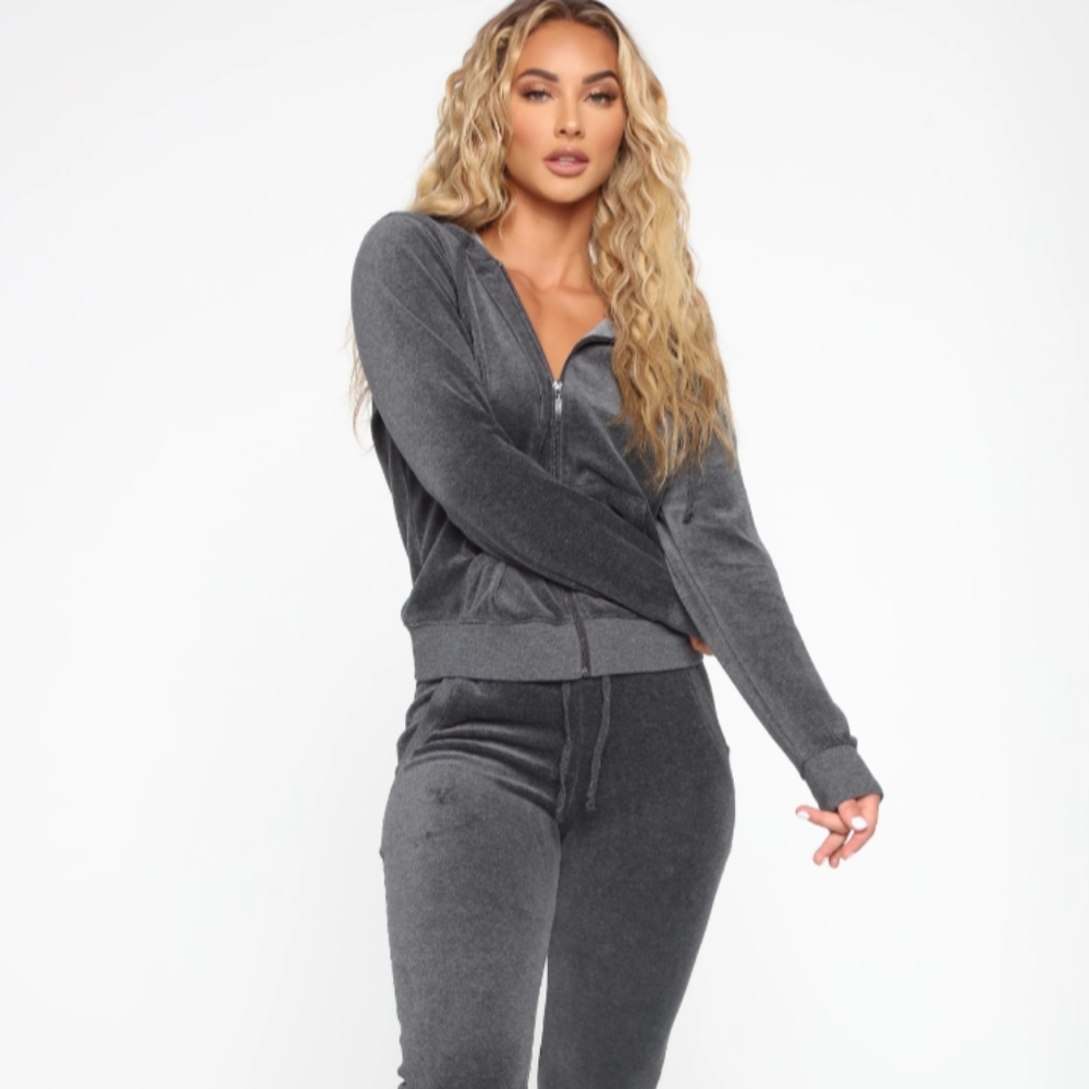 Charcoal Grey Fashion Nova Velour Tracksuit